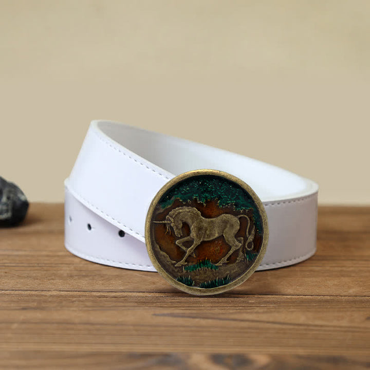 Men's DIY Mystical Unicorn Antique Bronze Buckle Leather Belt - Unicorn - White PU Belt (40) - image 6