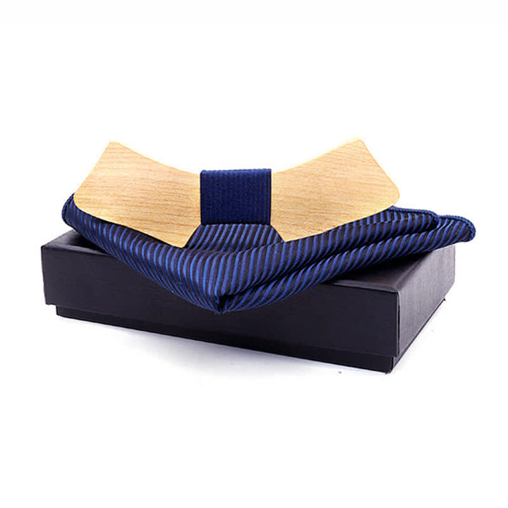 2Pcs Men's Collar-shaped Wooden Bow Tie Set - Navy Twill - image 10