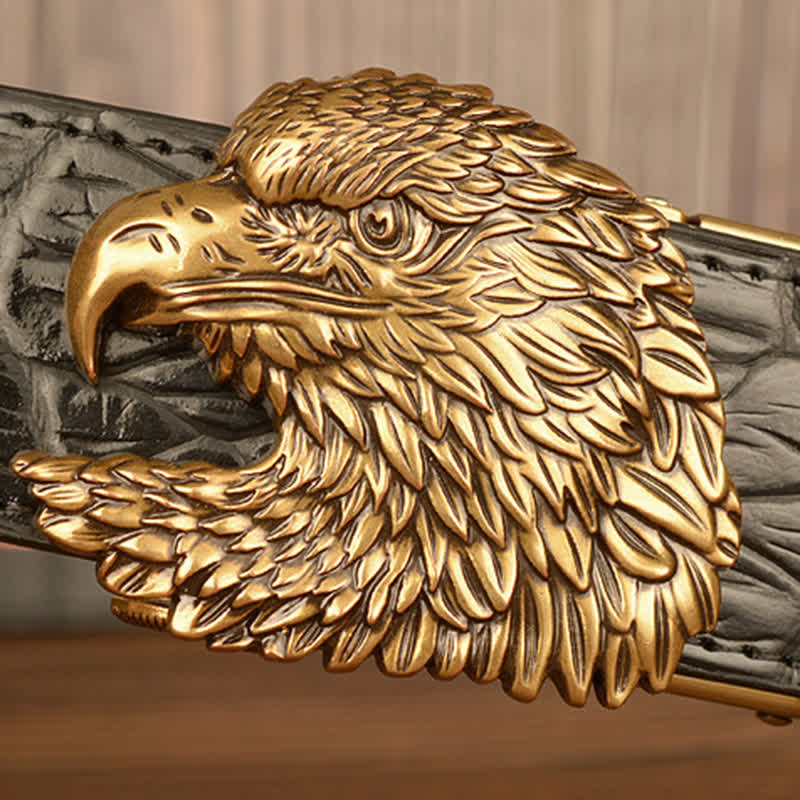 Men's Eagle Head Crocodile Embossed Leather Belt - image 5
