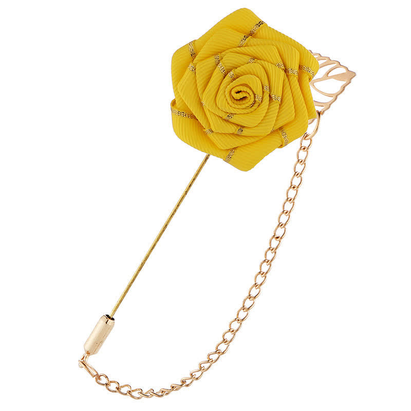 Men's Floral Camellia Chain Brooch - Yellow - image 3