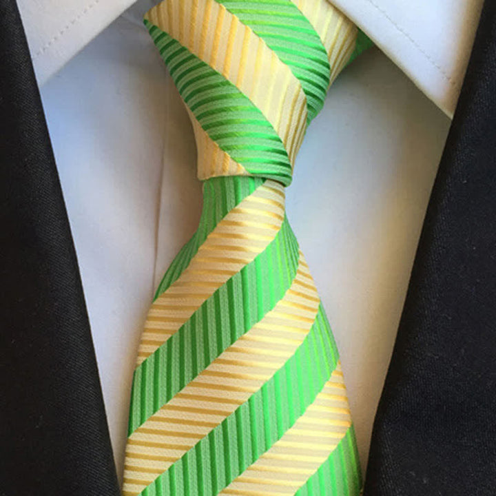 Men's Classy Colorful Striped Necktie - Green & Yellow - image 6