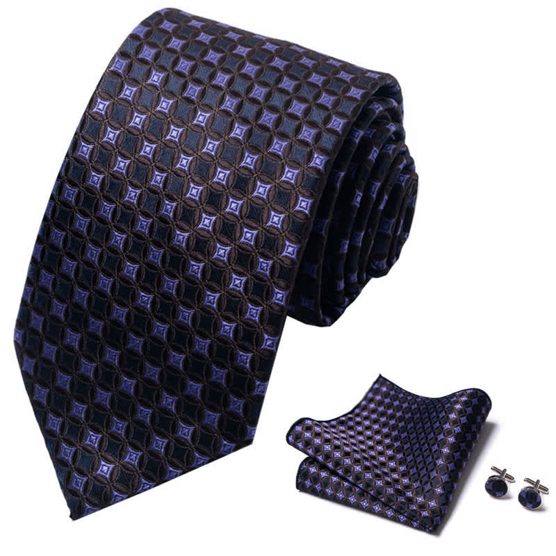 3Pcs Men's Purple & Brown Geometric Necktie Set - image 1