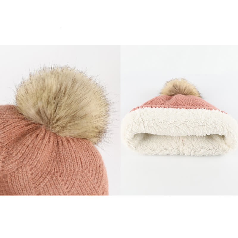 3Pcs Women's Pompom Woven Hat Scarf Touchscreen Gloves Set - image 6