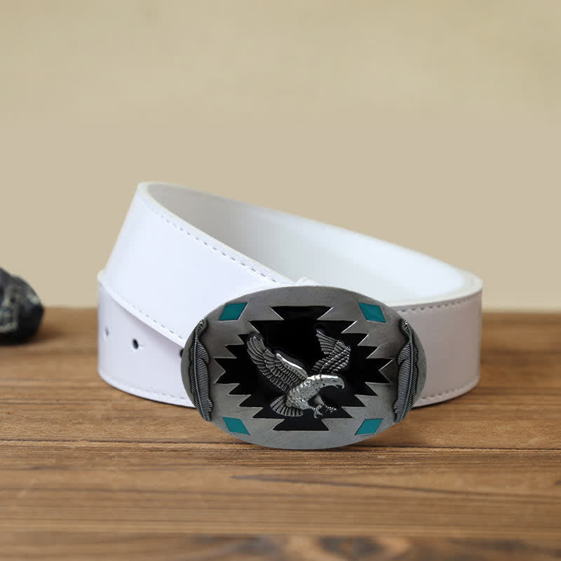 Men's DIY Western Flying Eagle Buckle Leather Belt - Eagle - White PU Belt (40) - image 5