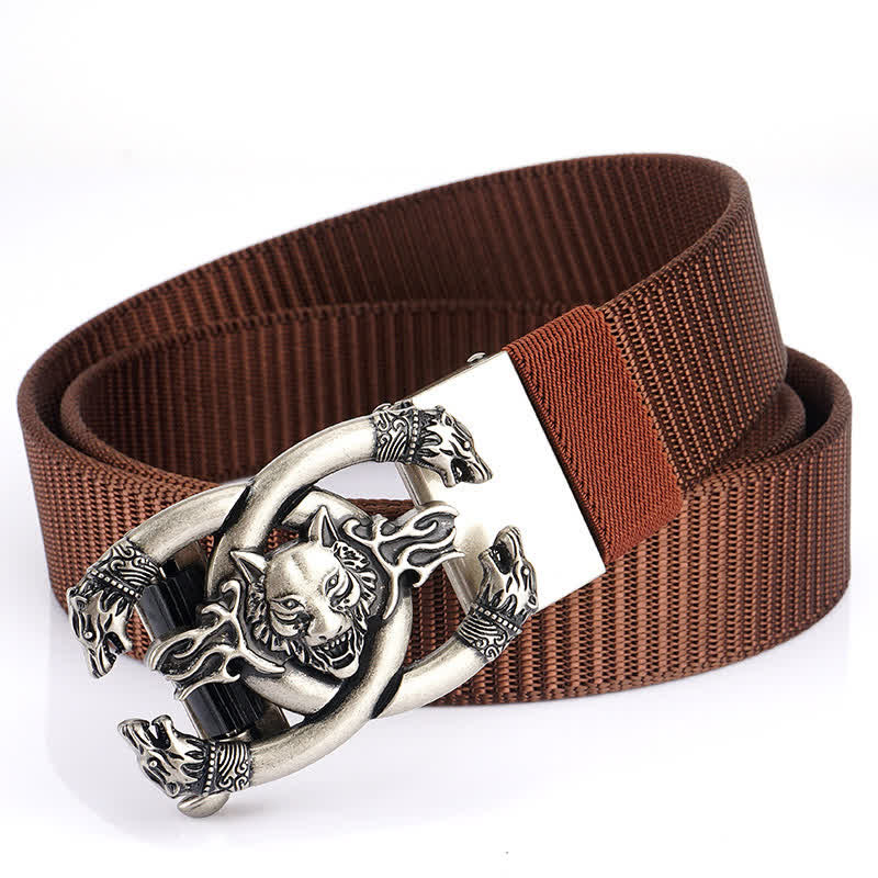 Men's Fierce Wolves In Flame Nylon Belt - Brown / Silver - 48" - image 20