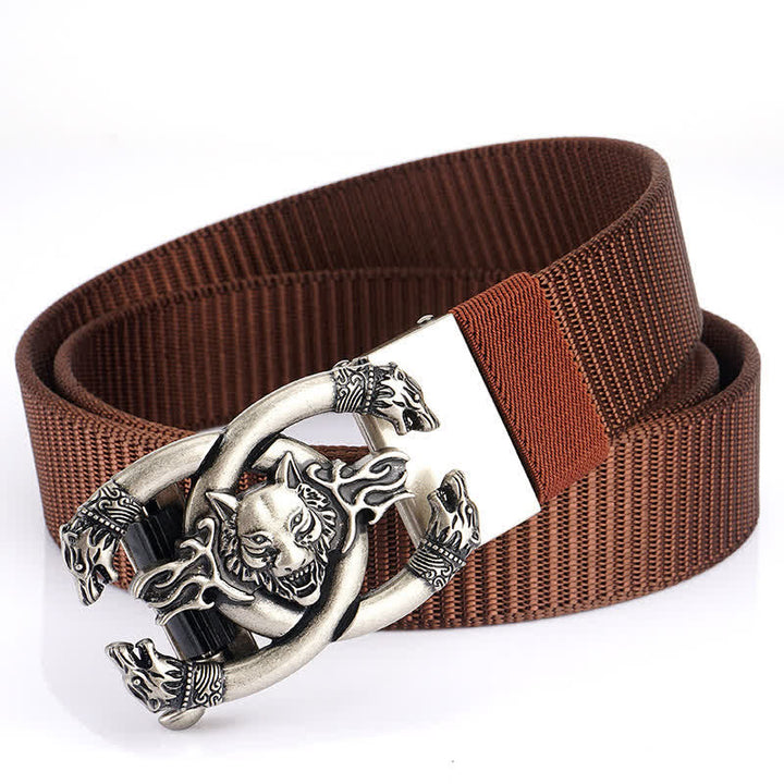 Men's Fierce Wolves In Flame Nylon Belt - Brown / Silver - 48" - image 20