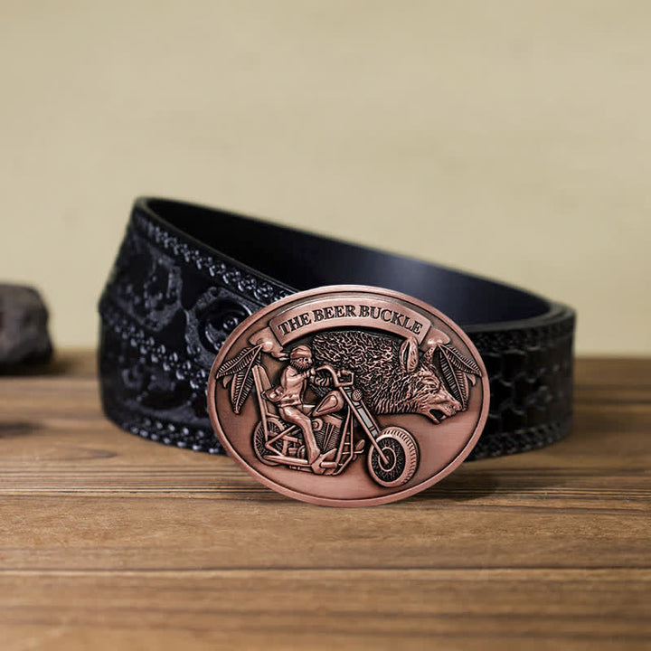 Men's DIY Motorcycle Creative Beer Holder Buckle Leather Belt - Copper - Black Carved Belt (40) - image 22