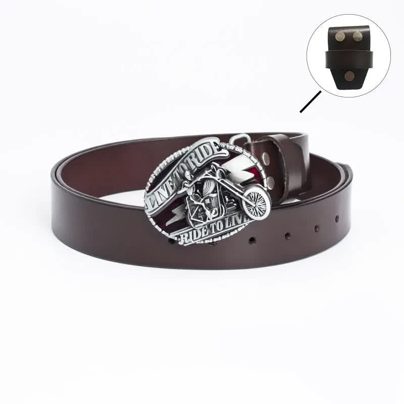 Men's Skeleton Motorcyclist Skull Leather Belt - Leather Linker - Brown / Glaze - 46 - image 19