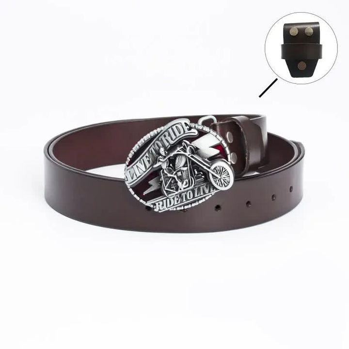 Men's Skeleton Motorcyclist Skull Leather Belt - Leather Linker - Brown / Glaze - 46 - image 19