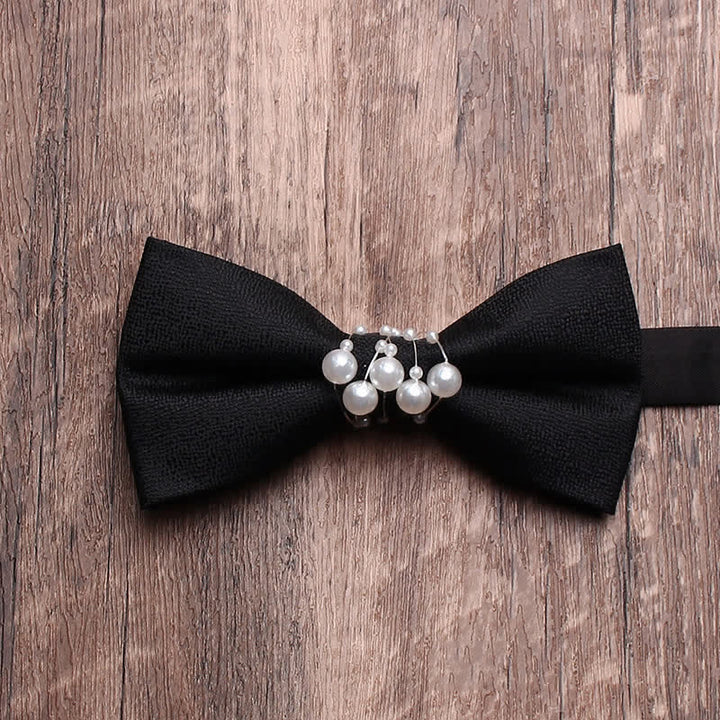 Men's Black Personality Pearls Bow Tie - Solid Black #2 - image 5
