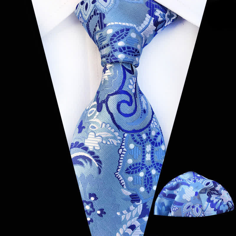 2Pcs SkyBlue Men's Paisley Cravat Necktie Set - SkyBlue - image 0