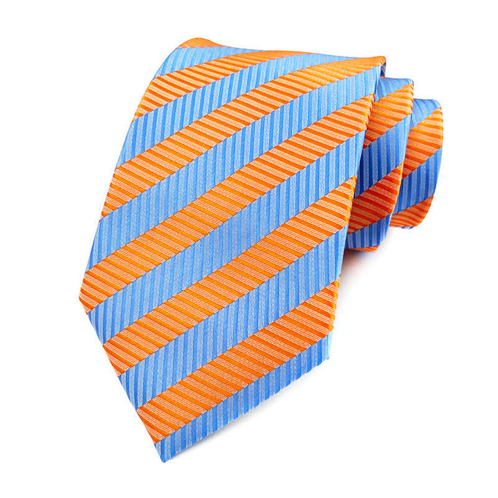 Men's Preppy Urban Striped Necktie - Orange & SkyBlue - image 2