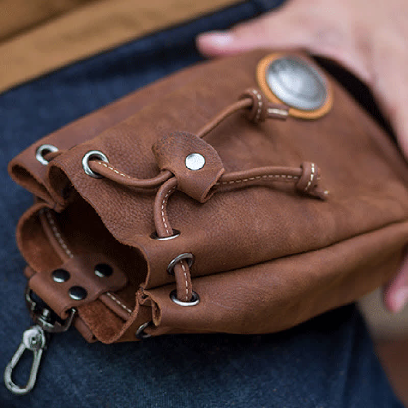 Small Wallet Coin Purse Drawstring Leather Belt Bag - image 4