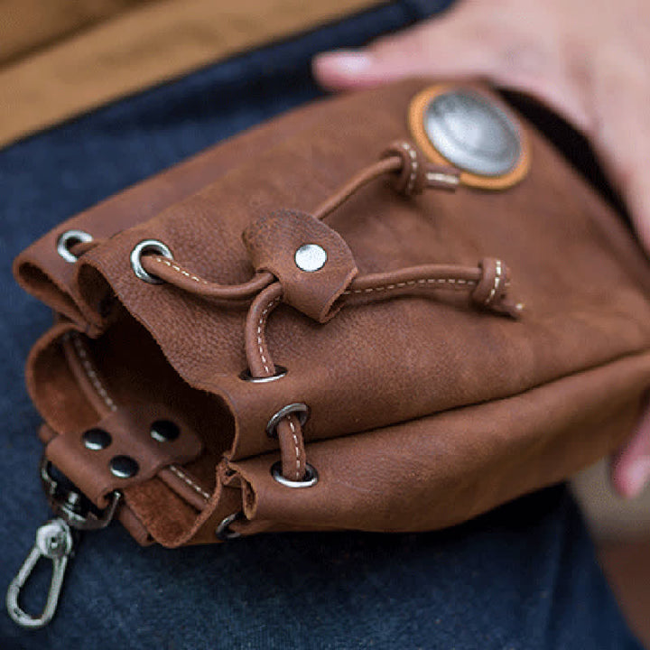 Small Wallet Coin Purse Drawstring Leather Belt Bag - image 4