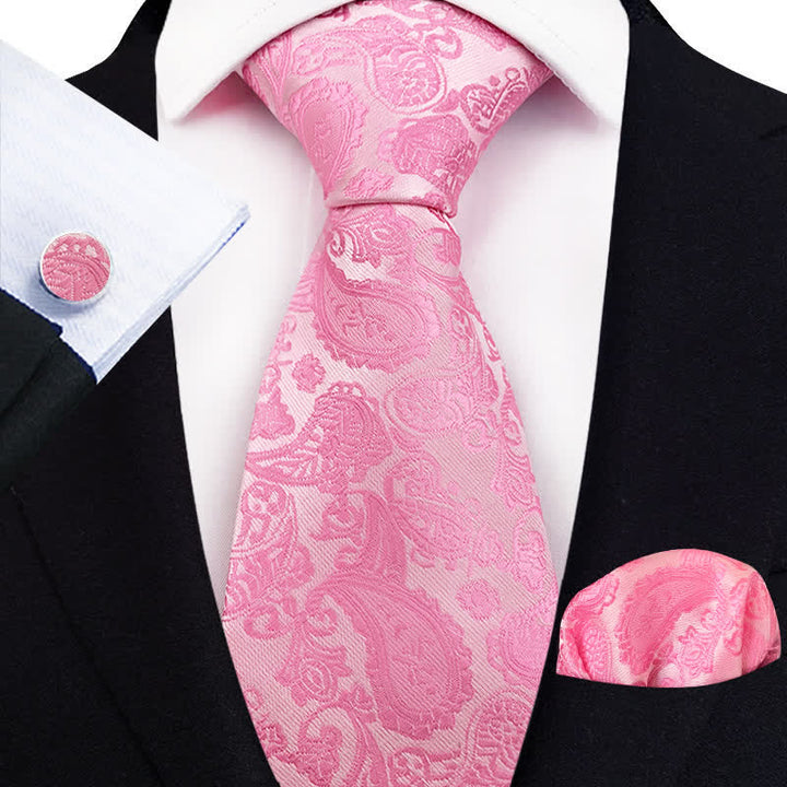 3Pcs Men's Exotic Paisley Necktie Set - Pink - image 5