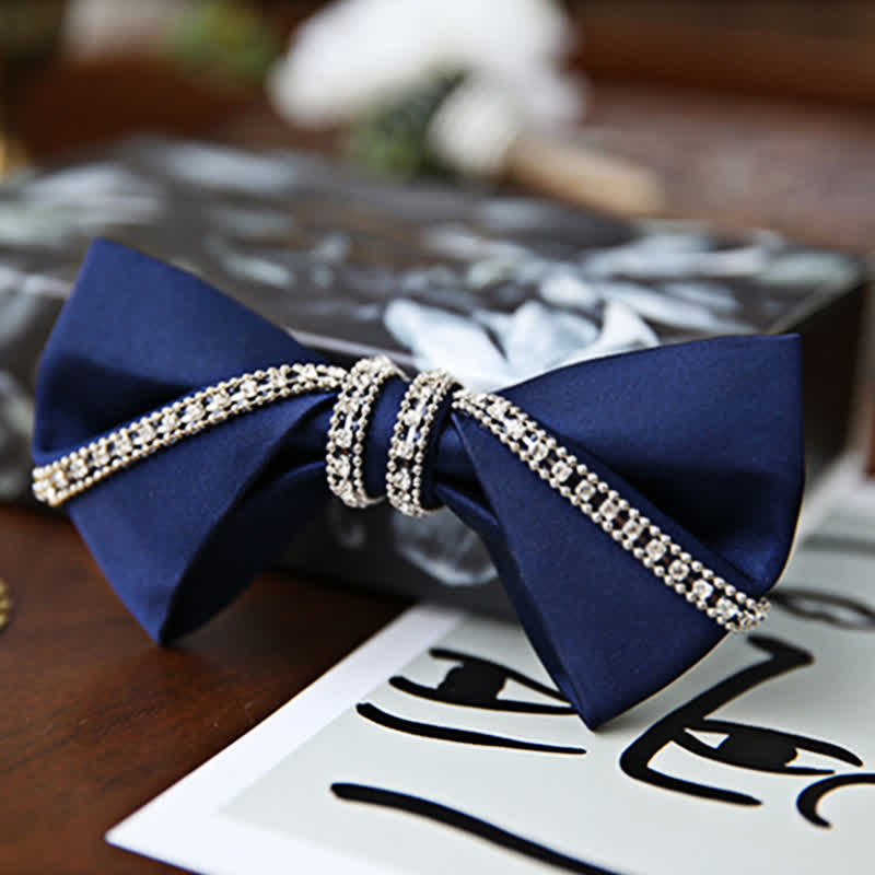 Men's Elegant Chain Bow Tie Pocket Square - Navy - Bow Tie - image 4