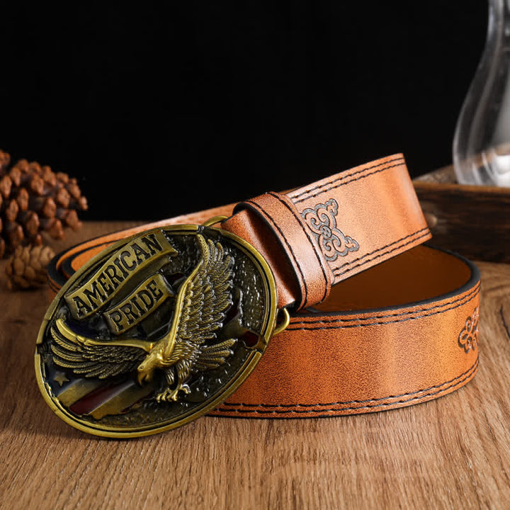 Men's American Pride Bald Eagle Leather Belt - Brown #1 - 42 - image 0