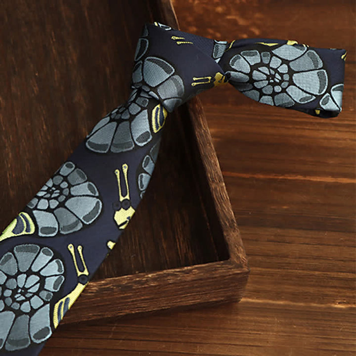  Navy & Yellow Men's Snail Floral Necktie - image 1