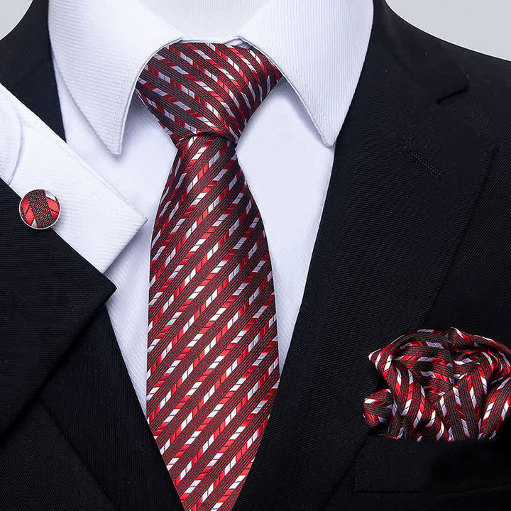 3Pcs Men's Striped with Geometry Necktie Set - Red - image 3