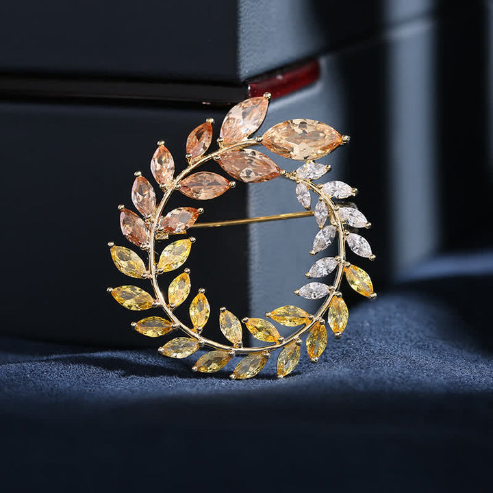 Women's Golden Wheat Leaves Zircon Brooch - Yellow - image 5