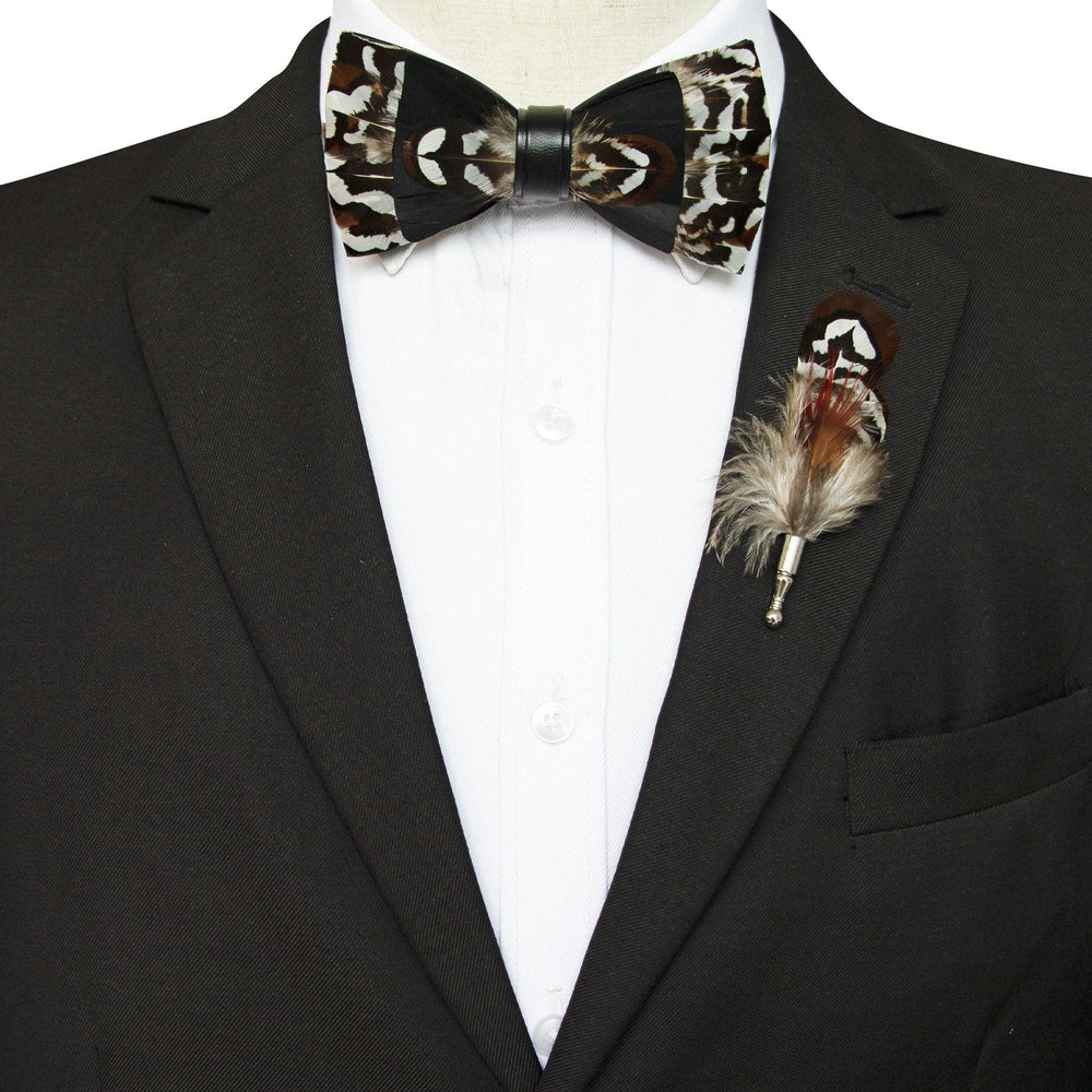 Black & Brown Gentle Feather Bow Tie with Lapel Pin - image 1