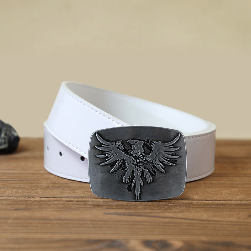 Men's DIY Rising Phoenix Eagle Buckle Leather Belt - Silver - White PU Belt (40) - image 7