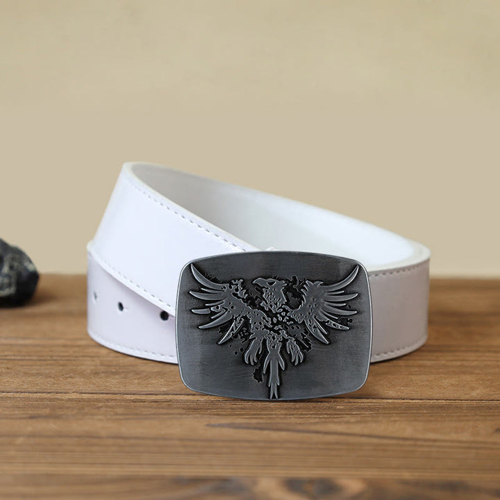 Men's DIY Rising Phoenix Eagle Buckle Leather Belt - Silver - White PU Belt (40) - image 7