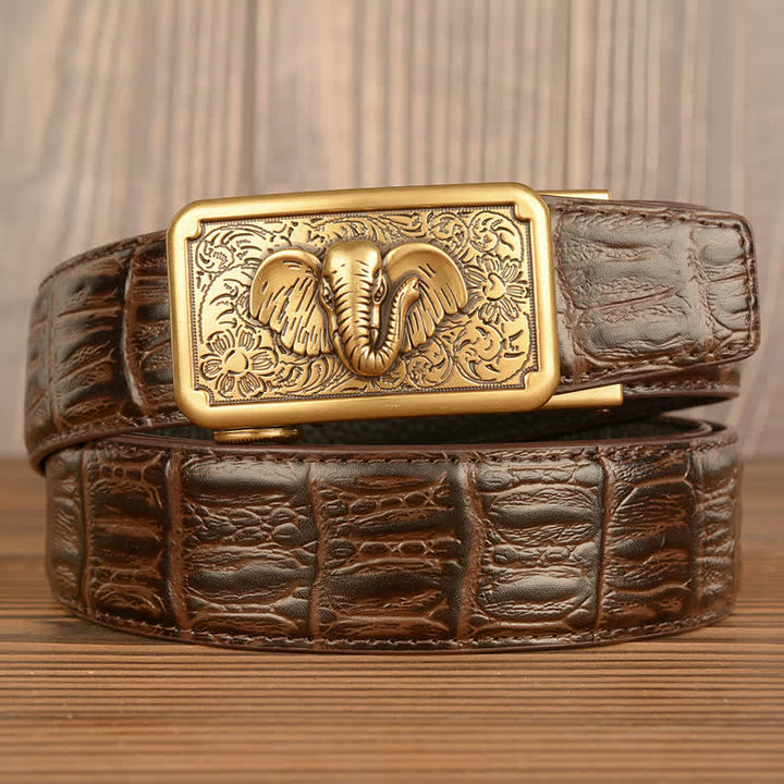 Men's Punk Elephant Alligator Pattern Leather Belt - Gold & Brown - Alligator Skin - 44 - image 21