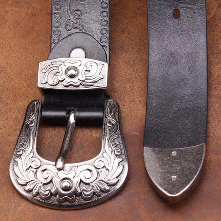 Unisex Rustic Texture Flower Printing Leather Belt - image 12