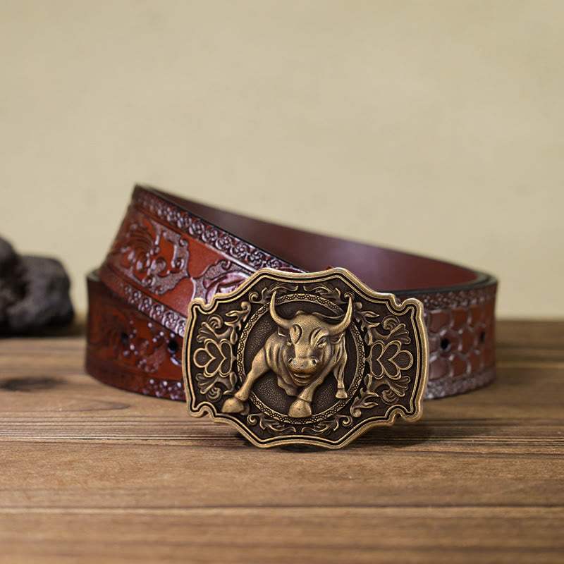 Men's DIY Matador Buckle Leather Belt - Bronze - Brown Carved Belt (40) - image 15