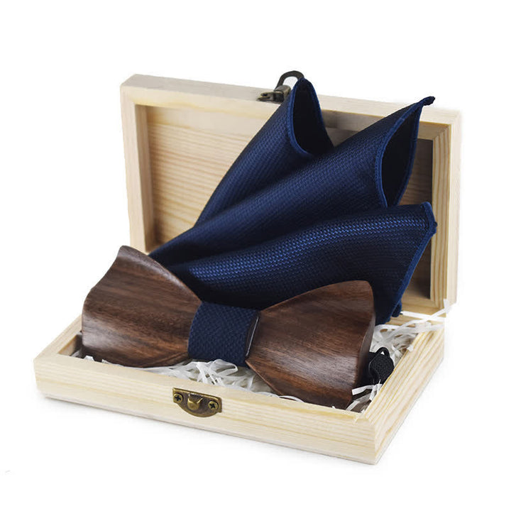 4Pcs Men's Vintage Black Wooden Bow Tie Set - image 3
