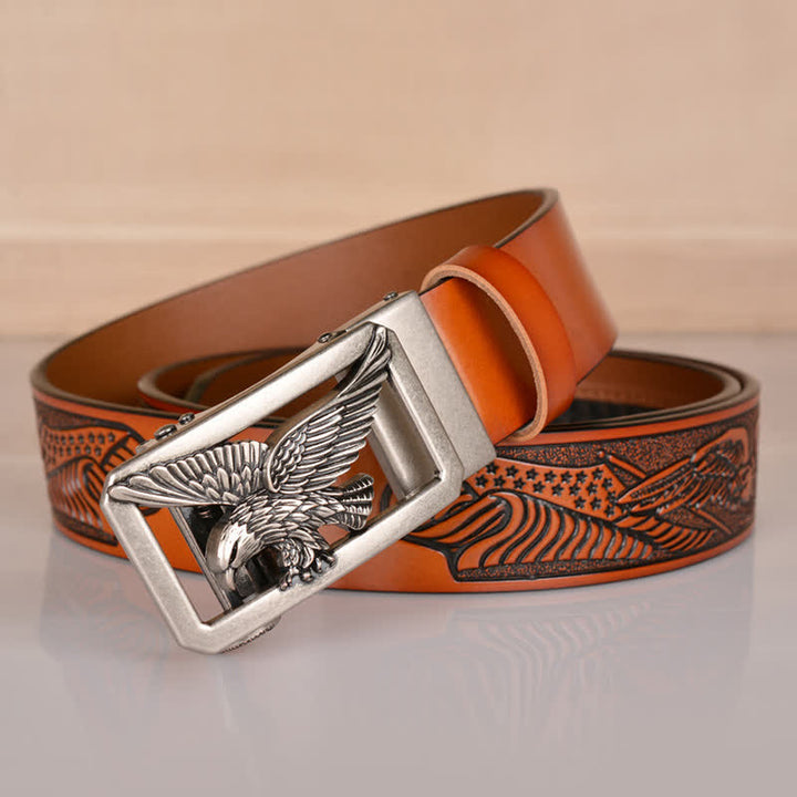Men's Hollow Eagle Buckle Embossed Leather Belt - image 12