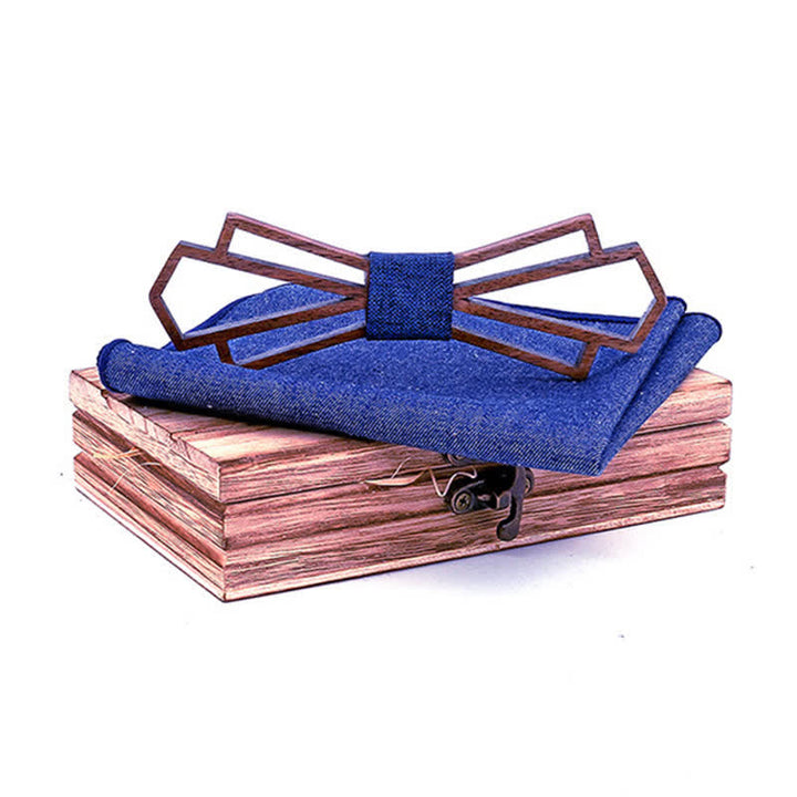 2Pcs Men's Novelty Hollow Wooden Bow Tie Set - Blue - image 0
