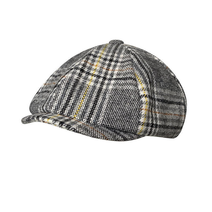 Gray Plaid Yellow Stripes Newsboy Beret Cap - Gray - XL (24"-24 1/2") - image 0