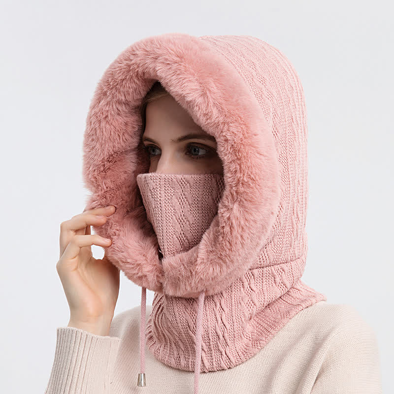 Women's Candy Color Face Hood Mask Knitted Hat - image 2