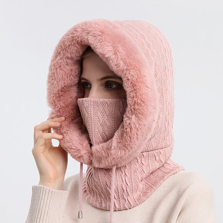 Women's Candy Color Face Hood Mask Knitted Hat - image 2