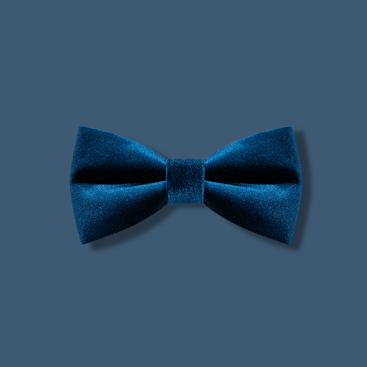Men's Prussian Blue Solid Color Velvet Bow Tie - Prussian Blue - image 1