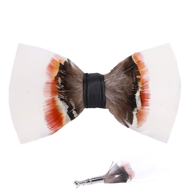Elegant White Feather Bow Tie with Lapel Pin - image 3