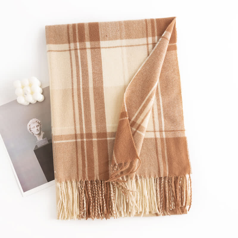 Women's Classic Winter Warm Plaid Scarf - Beige - image 2