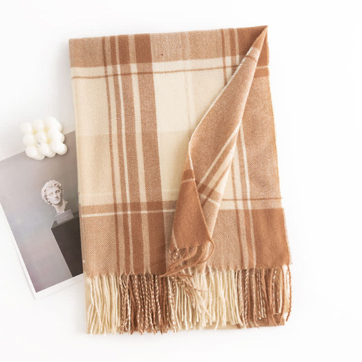 Women's Classic Winter Warm Plaid Scarf - Beige - image 2
