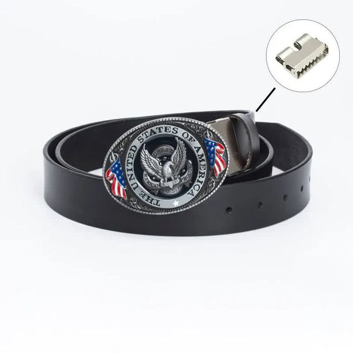Men's Luxury Eagle American Flag Leather Belt - Iron Linker - Black - 46 - image 16