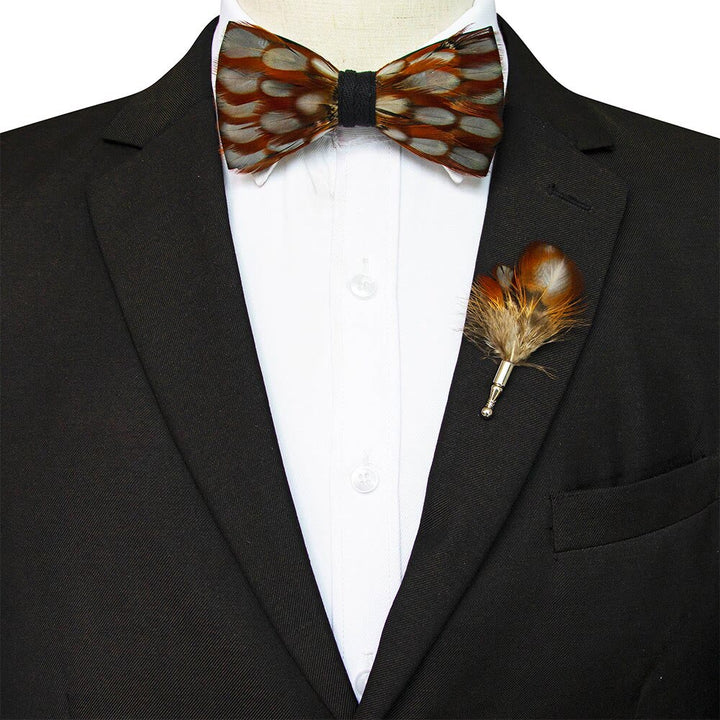 Orange & White Warmth Feather Bow Tie with Lapel Pin - image 2