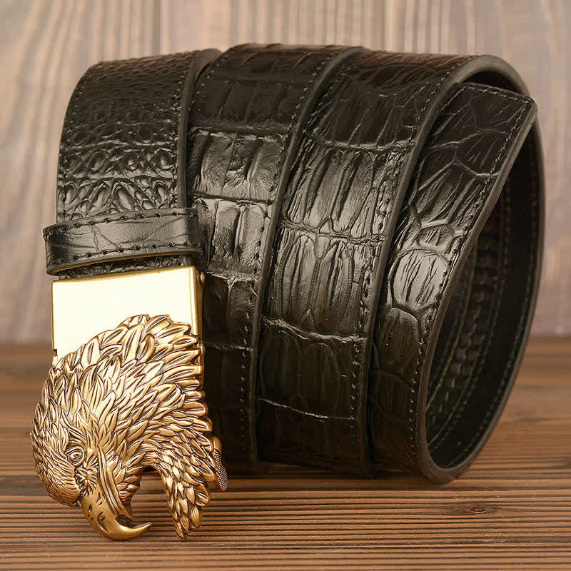 Men's Eagle Head Crocodile Embossed Leather Belt - image 13
