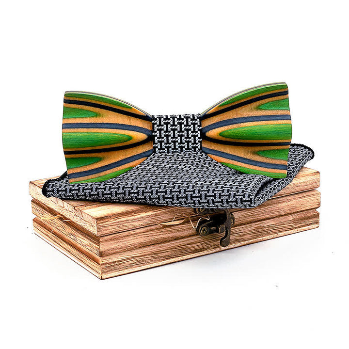 2Pcs Men's Dazzling Laser Engraving Wooden Bow Tie Set - Black - image 2