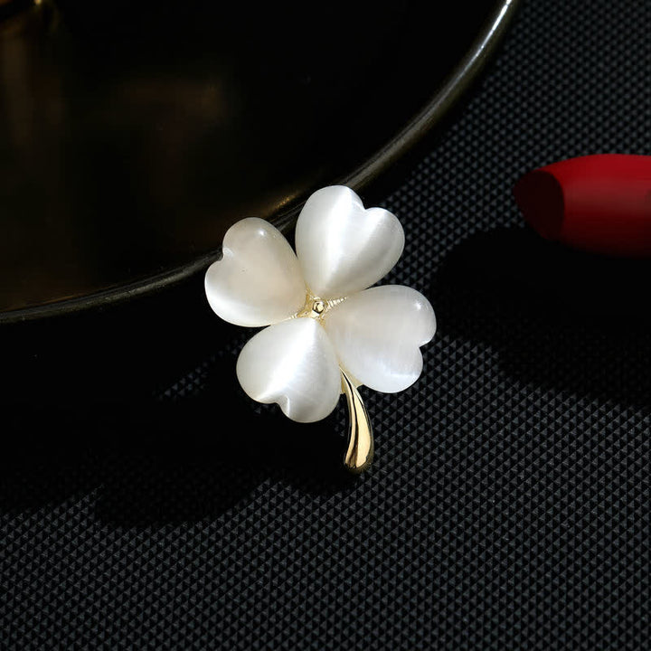 Women's Lucky Four-Leaf Clovers Brooch - White - image 7