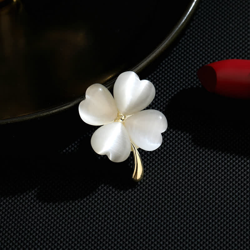 Women's Lucky Four-Leaf Clovers Brooch - White - image 7