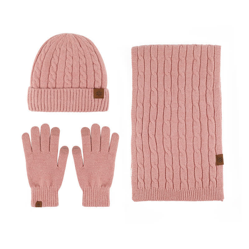 3Pcs Unisex Warm Hat Scarf Gloves Set - Pink - Adjustable (21 1/4"-22 7/8") - image 1
