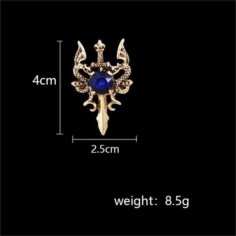 Men's Retro Gem Dragon Sword Brooch - image 5