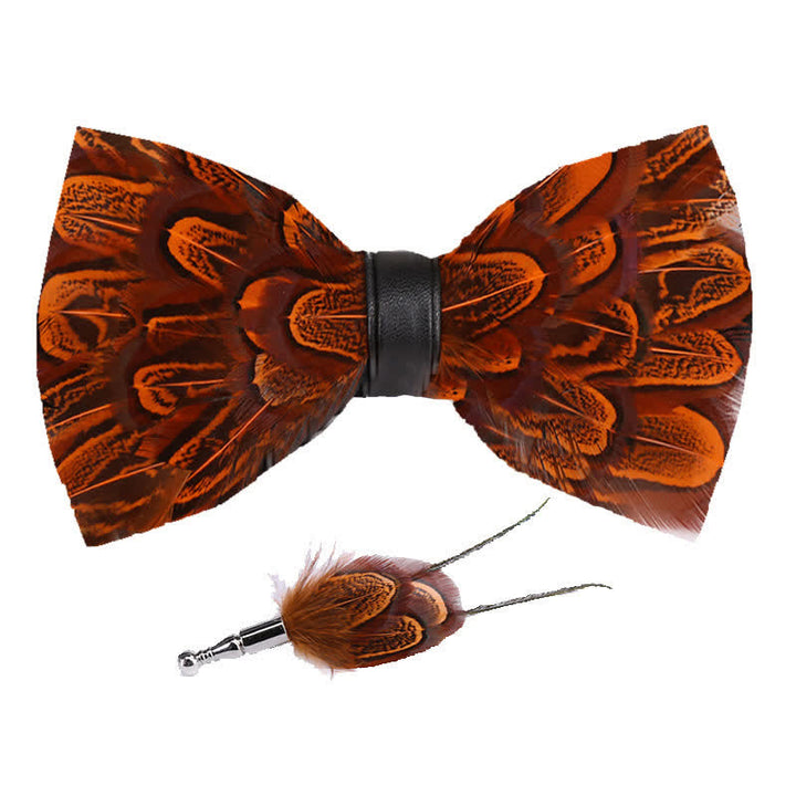 Orange & Black Peacock Feather Bow Tie with Lapel Pin - image 2