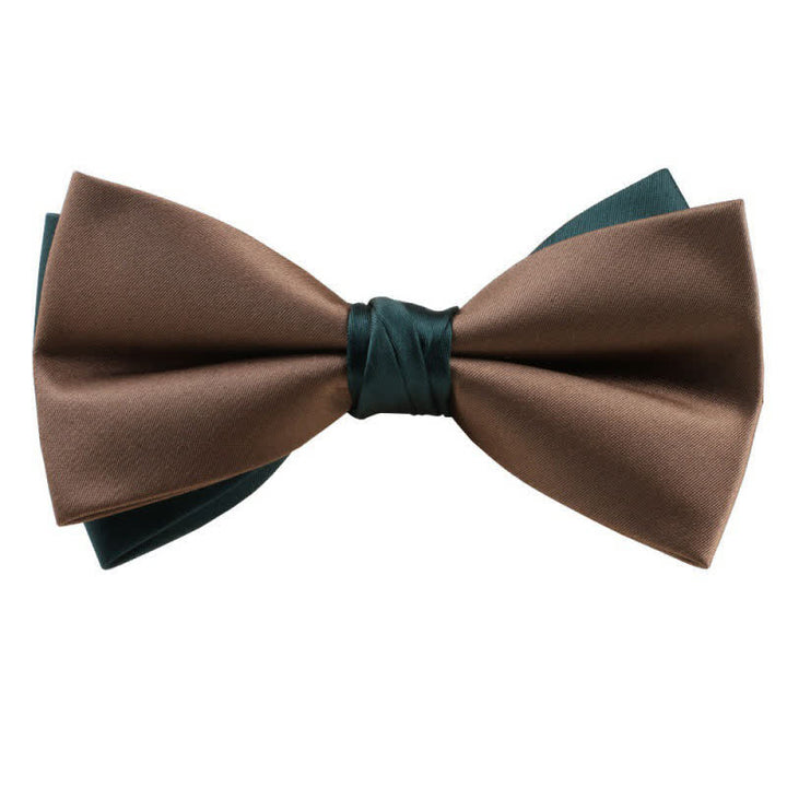 Men's Asymmetrical Two Tone Bow Tie - DarkBrown & Green - image 7